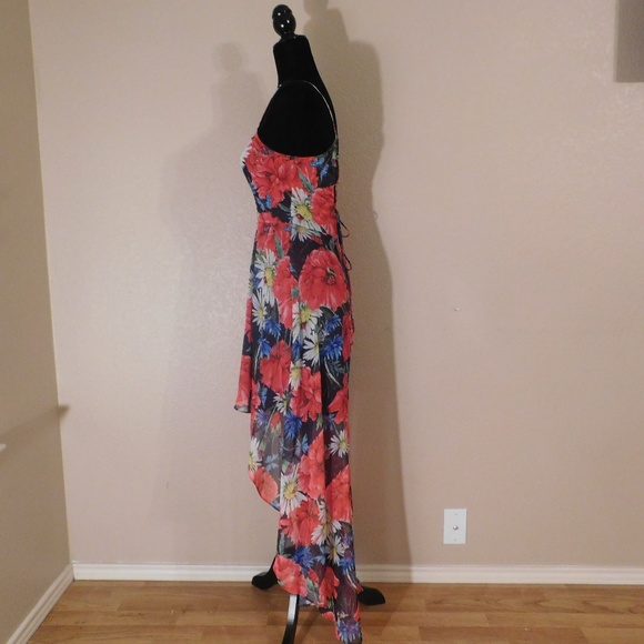 Red Blue and White HI Low Floral Dress - Picture 2 of 6